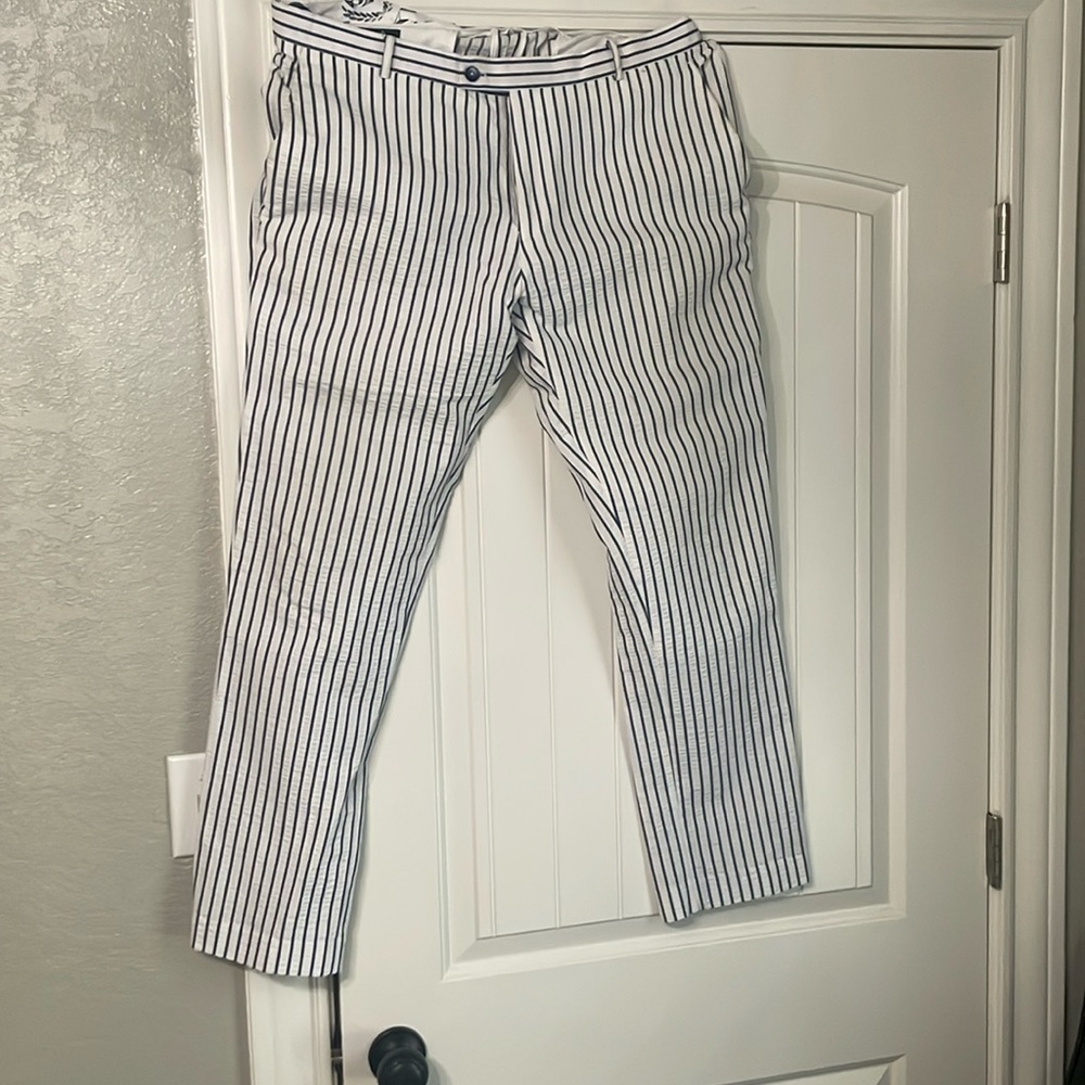 Paisley and Gray 36/32 casual dress pants, navy blue and whitestriped